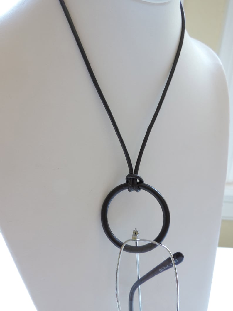 Mens Black Leather Cord Eyeglass Holder Men's Eyeglass Etsy