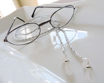 Braided Leather Silver Eyeglass Chain - Chain Reading Glassess Holders -  Sunglasses Holder - Leather Eyeglass Holder