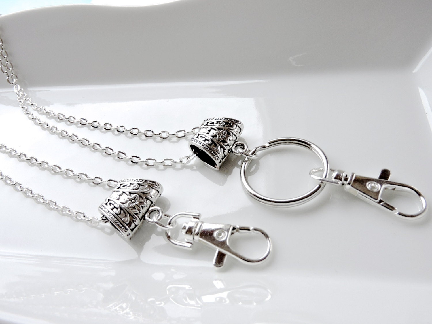 Silver ID Badge Holder Silver Chain Lanyard Chain Id Badge Etsy