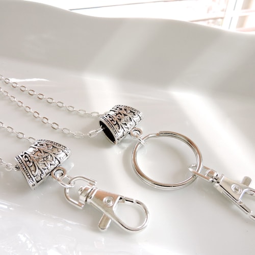 Silver ID Badge Holder Silver Chain Lanyard Chain Id Badge Etsy