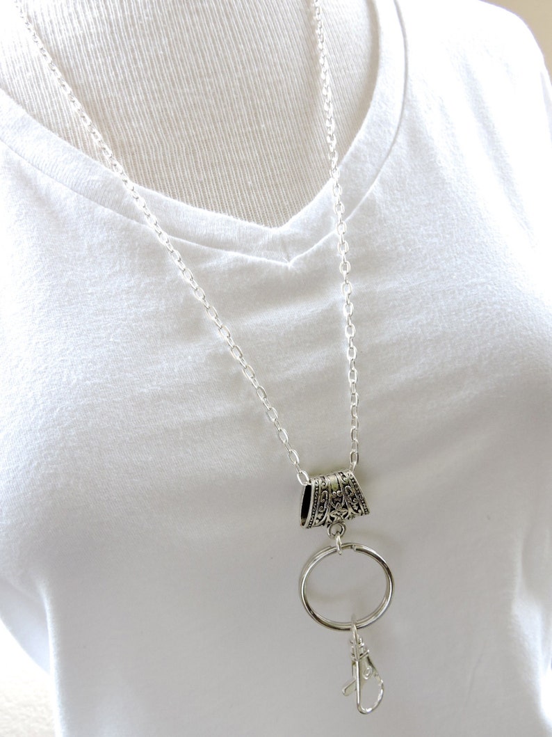 Silver ID Badge Holder Silver Chain Lanyard Chain Id Badge Etsy