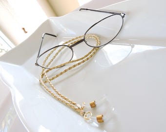 Braided Leather Gold Eyeglass Chain - Chain Reading Glassess Holders -  Sunglasses Holder - Leather Eyeglass Holder