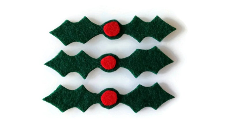 Felt Holly Iron On Patch Set of 3 No Sew