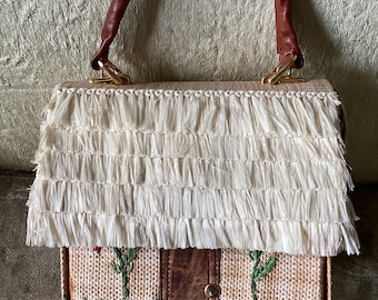 Beverly Feldman vintage 1990 unused raffia thatched roof cottage handbag in perfect condition