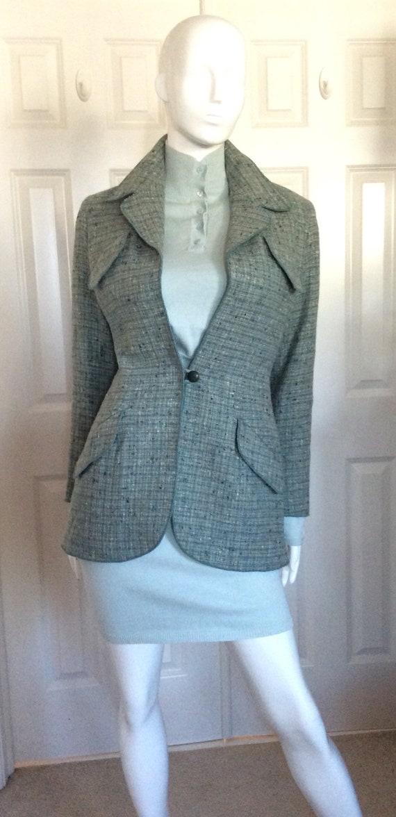 Gordon Henderson vintage 1990 aqua tweed jacket w… - image 1