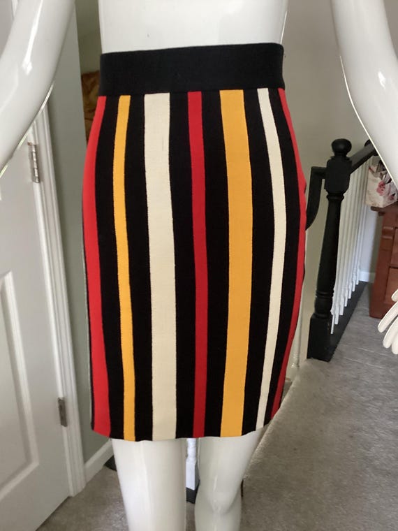 Moschino Cheap and Chic, Moschino Cheapand Chic vintage 1992 striped skirt, size 12, stretchy knit, unworn, unlined, file ribbon stripes