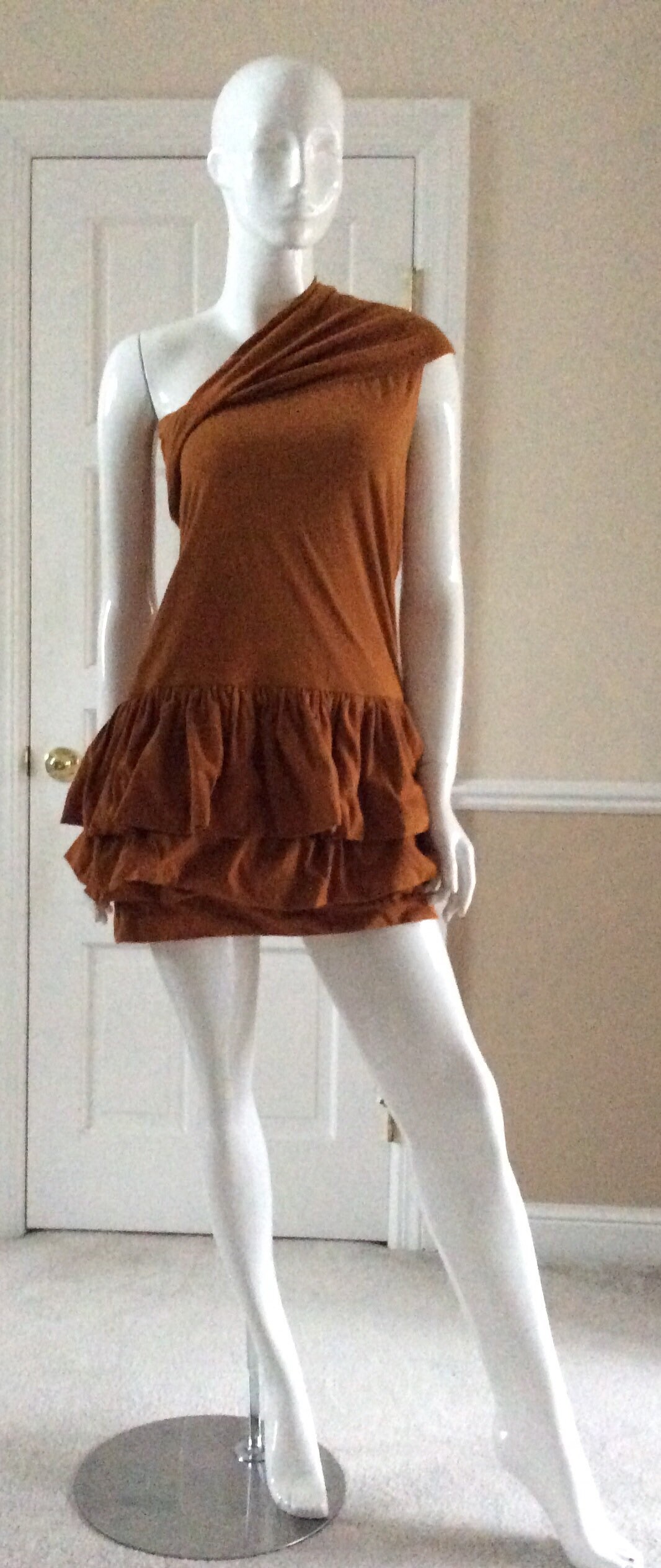 open lace back dress Rust One Shoulder Midi Dress  Haute Glam Boutique