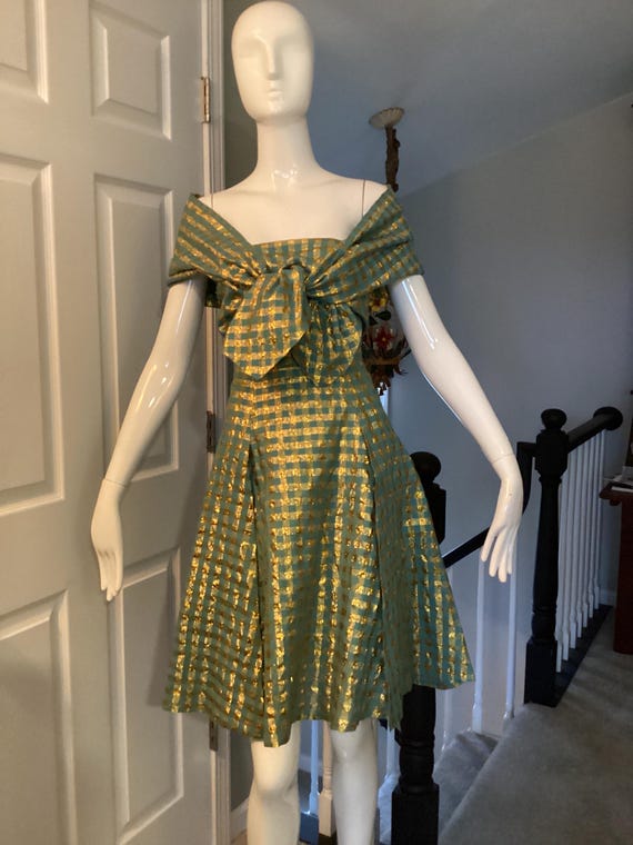 Christian Lacroix, Christian Lacroix vintage 1990 unworn strapless party dress with attached shawl and side slit panels, Sz8
