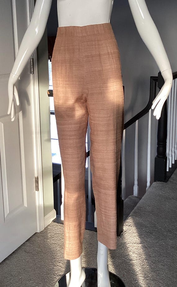 Moschino Couture, Moschino Couture vintage 1994, Size 12, peachy beige pants, unworn, side zipper and flat front, ankle length, notched hem, lined raw silk