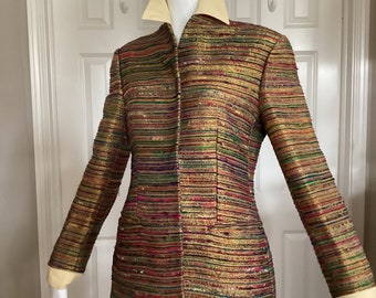 Romeo Gigli vintage 1996 unworn blazer, metallic multi colors, sz10, long sleeves, rayon and silk and cotton