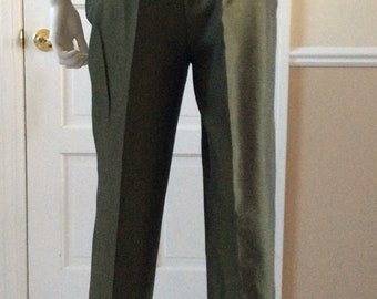 Romeo Gigli para Callaghan coleção 1990 calça de algodão verde cintura alta na altura do tornozelo, tamanho I42.