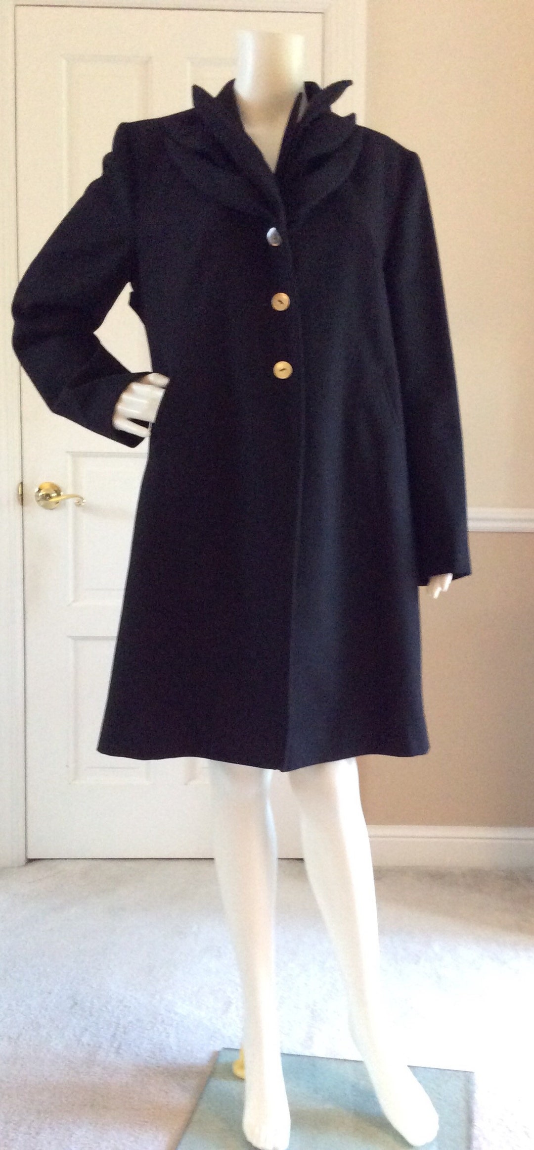 Vintage Costume National Black Light Wool Coat With Architectural ...