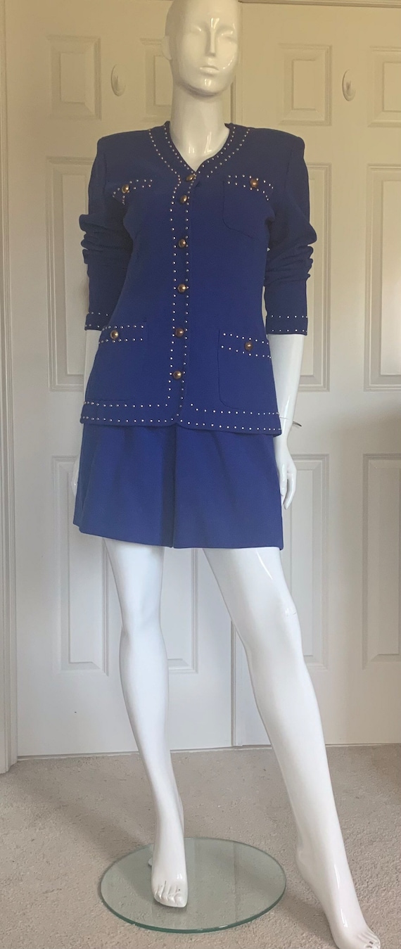 Adrienne Vittadini Vintage 1989 Unworn Shorts and Jacket With Gold Studs,  Pockets, Perfect Condition Cotton Knit, Size 6 USA Fits Size 8 Too 