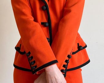 Moschino Couture Orange Skirt Suit With Black Edging Vintage 1989