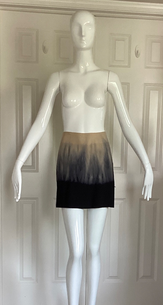 Moschino Couture, Moschino Couture Vintage 1997, unworn from private collection, hand painted mini skirt, size 10, beige to black ombré