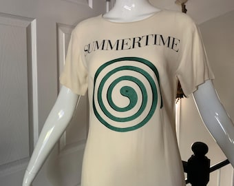 Moschino Couture vintage 1989 Summertime theme mosquito coil motif blouse, size 8 short sleeve blouse, ivory color, boxy shape