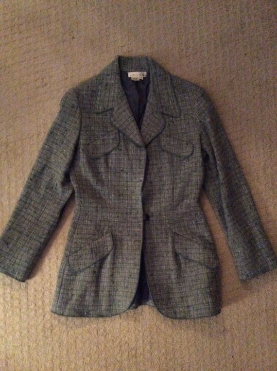Gordon Henderson vintage 1990 aqua tweed jacket w… - image 5