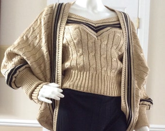 Vintage 1989 unworn gold lame knit twin set by Moschino Couture from my museum quality private collection. Sz I40, 42