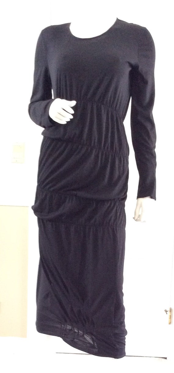 Helmut Lang, Vintage Black Silk and Wool Tiered Gathered Dress, Size 44 Italian, USA 10, Unworn Private Collection of Garments as Art. - Etsy Helmut Lang, Vintage Black Silk and Wool Tiered Gathered Dress, Size 44 Italian, USA 10, Unworn Private Collection of Garments as Art. - Etsy