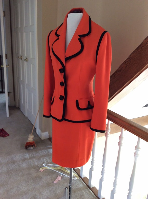 Moschino Couture orange skirt suit with black edg… - image 1