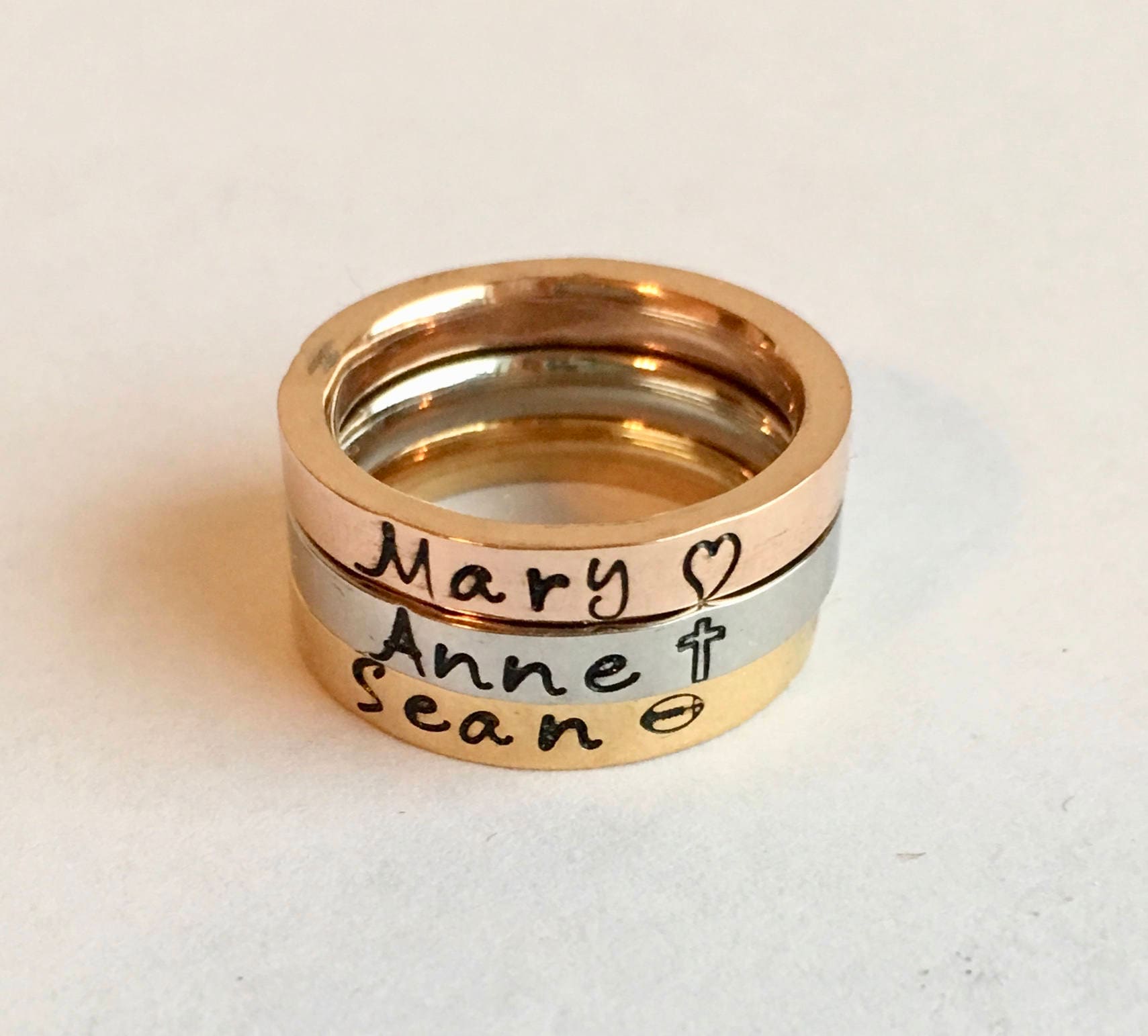 Personalized Stackable Ring With Names of Children Lower Case Etsy