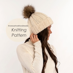 Handmade Knit Hat Faux Fur Pom Pom Womens Hat Teen Removable Fur