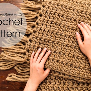 CROCHET PATTERN - The Chunky Textured Fringe Throw Instant Download PDF, Blanket Afghan, diy Easy Intermediate by BrennaAnnHandmade