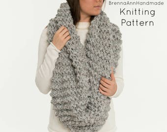 KNITTING PATTERN - The XL Infinity Knit Blanket Scarf - Super Chunky Knitted Circle Cowl, Double Thick, Beginner Easy Neck Warmer diy