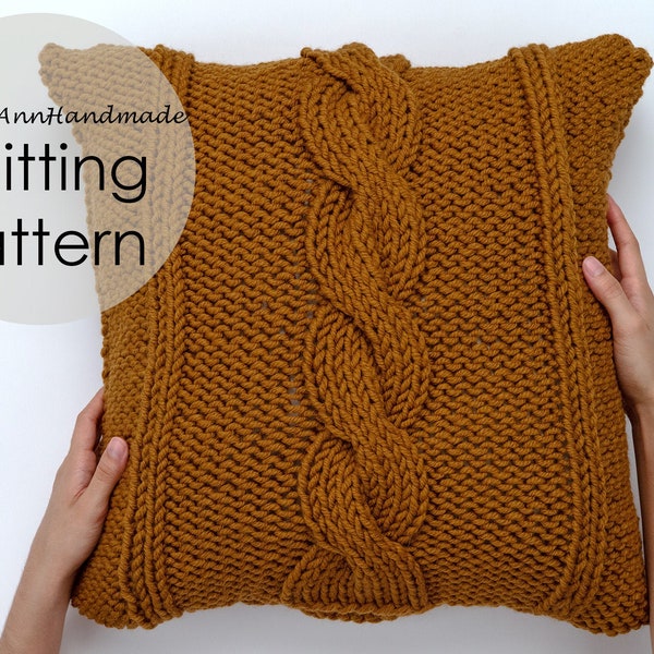 KNITTING PATTERN - The Cable Knit Pillow Cover, Instant Download PDF, Knit diy Easy-Intermediate Skill Level by BrennaAnnHandmade