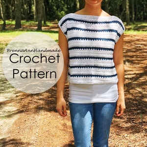 CROCHET PATTERN - The Striped Summer Tee, Instant Download PDF, Crocheted diy Easy-Intermediate Skill Level by BrennaAnnHandmade