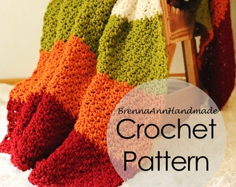 CROCHET PATTERN - The Fall Foliage Blanket Instant Download PDF, Color Block, Chunky Handmade Afghan, diy, Beginner, by BrennaAnnHandmade