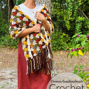 CROCHET PATTERN The Autumn Leaves Shawl Chunky Fringe Crochet Shawl / Wrap / Scarf, diy Pattern, Instant Download PDF image 1