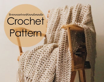 CROCHET PATTERN - The Cozy at Home Fringe Blanket Instant Download PDF, Handmade Afghan Throw, diy, Beginner, Easy, by BrennaAnnHandmade