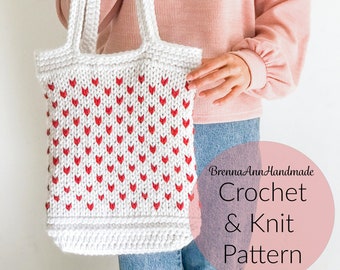 KNIT + CROCHET PATTERN - Made With Love Tote Bag, Instant Download Pdf, Crocheted diy Intermediate/Advanced Skill Level by BrennaAnnHandmade