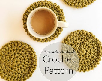 CROCHET PATTERN - The Golden Coasters, Textured Circle Coasters, Instant Download PDF, Crocheted diy Easy Skill Level by BrennaAnnHandmade