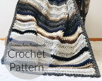 CROCHET PATTERN - The Lakeside Blanket Instant Download PDF, Chunky Handmade Afghan, Striped Throw, diy, Easy Beginner, by BrennaAnnHandmade