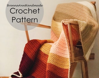 MOTIF AU CROCHET - le jeté de couverture coucher de soleil dans le désert, téléchargement immédiat au format PDF, gros morceau afghan fait main, bricolage pour débutant au crochet par BrennaAnnHandmade