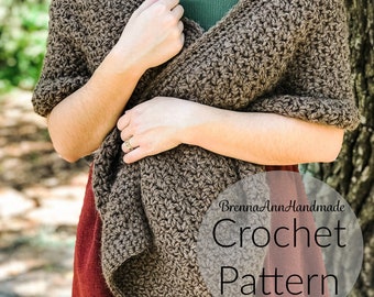 CROCHET PATTERN - The Woodland Shawl, Instant Download PDF, Textured Cozy Wrap, diy Easy / Intermediate by BrennaAnnHandmade