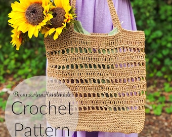 CROCHET PATTERN - The Raffia Summer Tote Bag / Straw Purse - Instant Download Pattern, DIY Intermediate Pattern by BrennaAnnHandmade