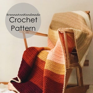 CROCHET PATTERN - The Desert Sunset Blanket Throw Instant Download PDF, Chunky Handmade Afghan, diy Beginner Crocheted by BrennaAnnHandmade