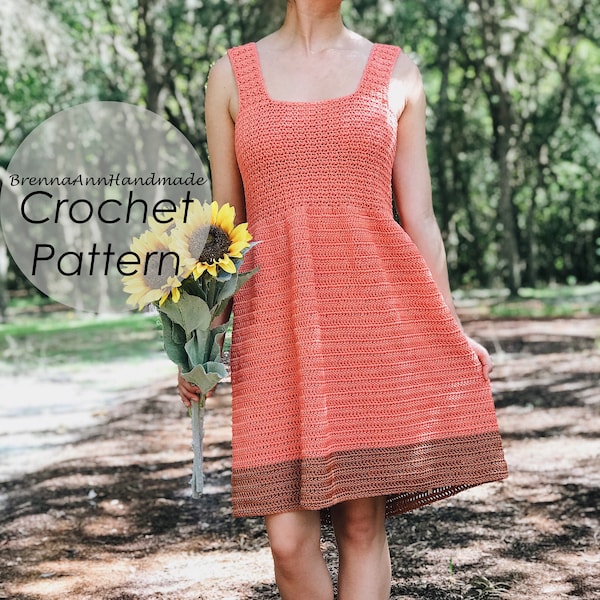 CROCHET PATTERN - The Cotton Summer Dress, Instant Download PDF, Crocheted diy Easy-Intermediate Skill Level by BrennaAnnHandmade