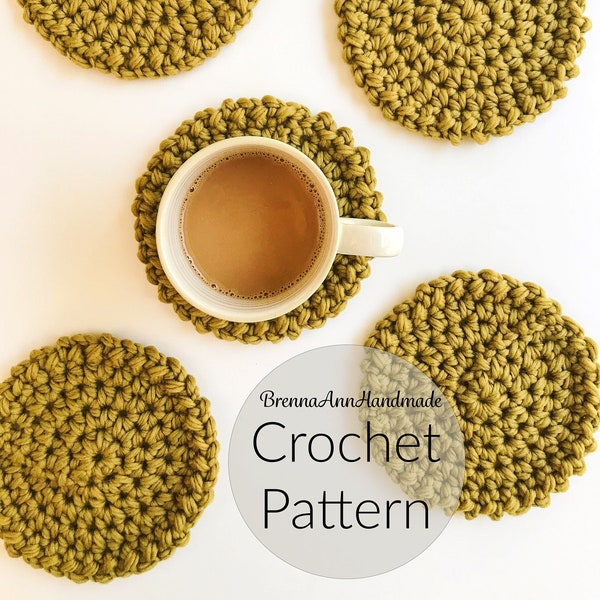 CROCHET PATTERN - The Golden Coasters, Textured Circle Coasters, Instant Download PDF, Crocheted diy Easy Skill Level by BrennaAnnHandmade
