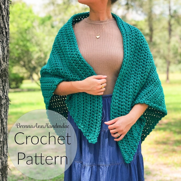 CROCHET PATTERN - The Emerald Triangle Shawl, Instant Download PDF, Crocheted diy Easy-Intermediate Skill Level by BrennaAnnHandmade