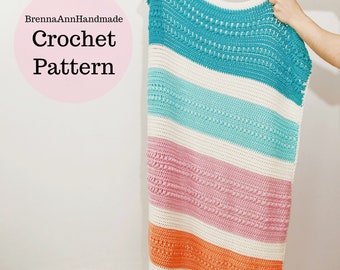 CROCHET PATTERN - The Summer Beach Baby Crochet Blanket Instant Download Pattern, Lightweight Multi Color Afghan DIY Easy Intermediate Throw