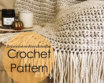 CROCHET PATTERN - The Chunky Fringe Blanket Instant Download PDF, Handmade Afghan Throw, diy, Beginner, Easy, by BrennaAnnHandmade
