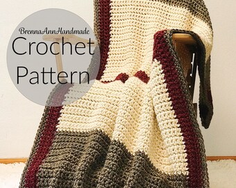 CROCHET PATTERN - The Harvest Blanket Instant Download PDF, Chunky Handmade Afghan, Striped Throw, diy, Easy Beginner, by BrennaAnnHandmade