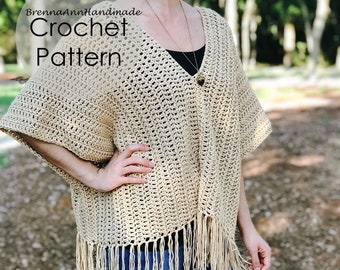 CROCHET PATTERN - The Autumn Fringe Poncho, Instant Download PDF, Crocheted diy Easy-Intermediate Skill Level by BrennaAnnHandmade