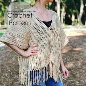 CROCHET PATTERN - The Autumn Fringe Poncho, Instant Download PDF, Crocheted diy Easy-Intermediate Skill Level by BrennaAnnHandmade
