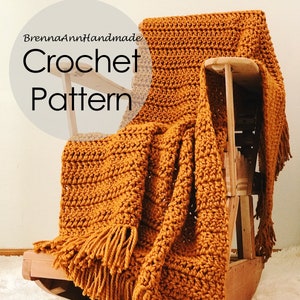 CROCHET PATTERN - The Golden Hour Blanket Instant Download PDF, Chunky Handmade Afghan, Fringe Throw, diy, Beginner, by BrennaAnnHandmade