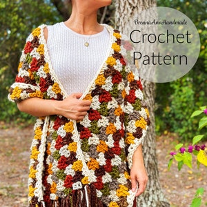 CROCHET PATTERN The Autumn Leaves Shawl Chunky Fringe Crochet Shawl / Wrap / Scarf, diy Pattern, Instant Download PDF image 2